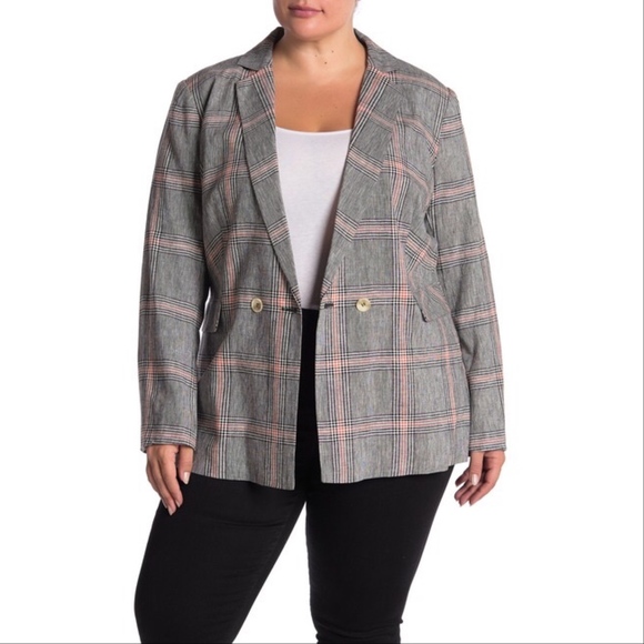 1. State Jackets & Blazers - NWT 1.State Reef Plaid Print Linen Blazer 24W $139